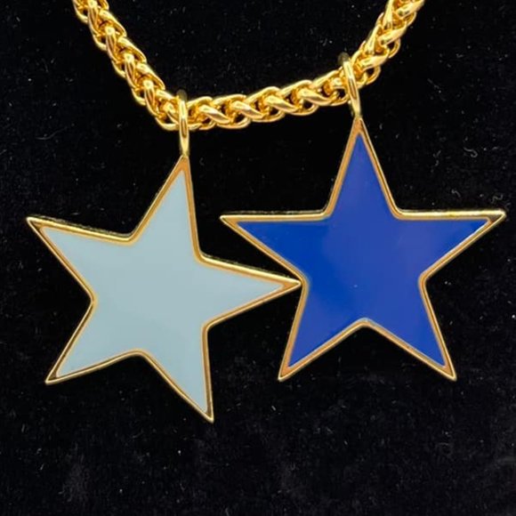 Gold Necklace with Blue and Light Blue Star Pendants - Picture 3 of 3